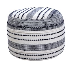 Enigma Cotton Indoor Pouf in Blue/White, 18" x 18" x 14"