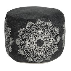 Enigma Cotton Indoor Pouf in Black/White, 18" x 18" x 14"