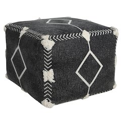 Avant-garde Cotton Indoor Pouf in Black/White, 18" x 18" x 14"
