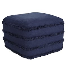 Revelation Cotton Indoor Pouf in Blue, 18" x 18" x 14"