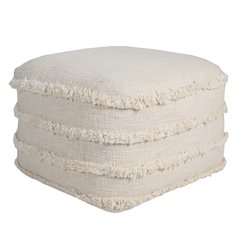 Revelation Cotton Indoor Pouf in Cream, 18" x 18" x 14"