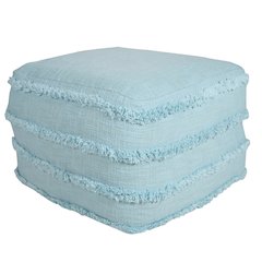 Revelation Cotton Indoor Pouf in Blue, 18" x 18" x 14"
