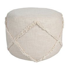 Revelation Cotton Indoor Pouf in Cream, 18" x 18" x 14"