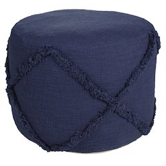 Revelation Cotton Indoor Pouf in Blue, 18" x 18" x 14"