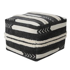 Avant-garde Cotton Indoor Pouf in Black/White, 18" x 18" x 14"