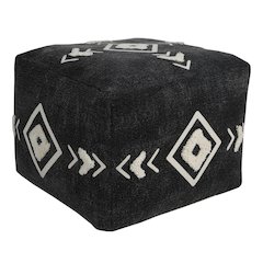 Avant-garde Cotton Indoor Pouf in Black/White, 18" x 18" x 14"