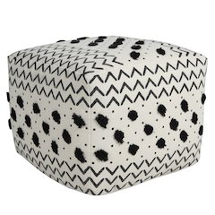 Avant-garde Cotton Indoor Pouf in White/Black, 18" x 18" x 14"