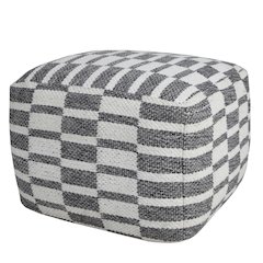 Quincy Cotton Indoor Pouf in Gray/White, 18" x 18" x 14"