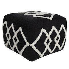 Avant-garde Cotton Indoor Pouf in Black/White, 18" x 18" x 14"