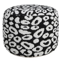Quincy Cotton Blend Indoor Pouf in Black/White, 18" x 18" x 14"