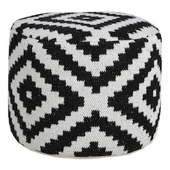 Quincy Cotton Blend Indoor Pouf in Black/White, 18" x 18" x 14"