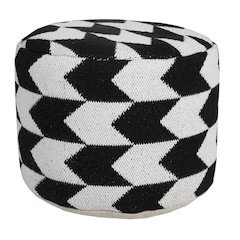 Quincy Cotton Blend Indoor Pouf in Black/White, 18" x 18" x 14"
