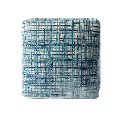 Milano Performance Blend Indoor Pouf in Blue/Ivory, 18" x 18" x 18"
