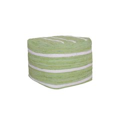 Andros Cotton Indoor Pouf in Green/White, 18" x 18" x 18"