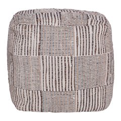 Andros Cotton and Jute Indoor Pouf in Brown/Cream, 18" x 18" x 18"