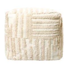 Stacy Garcia Cotton Indoor Pouf in Beige/Cream, 18" x 18" x 18"