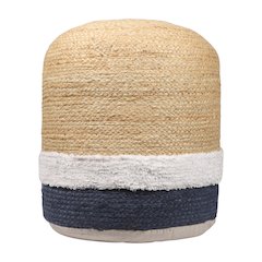Jute Poufs Jute Blend Indoor Pouf in Brown/Blue,  18" x 18" x 18"