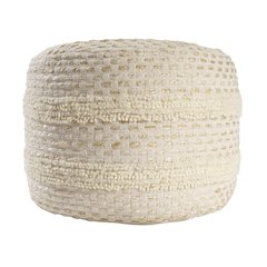 Dash Pouf Cotton Blend Indoor Pouf in White/Beige, 18" x 18" x 14"