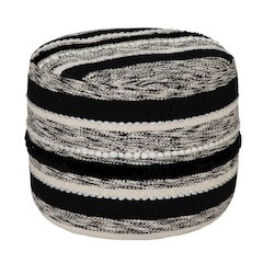 Enigma Cotton Pouf Indoor in White/Black 18" x 18" x 14"