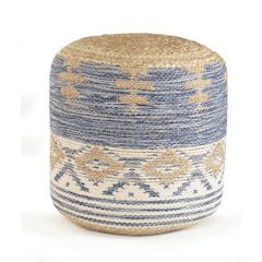 Spruce Jute Blend Indoor Pouf in Blue/Tan, 18" x 18" x 18"