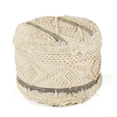 Astrid  Wool Blend Pouf Indoor in Cream/Gray 18" x 18" x 14"