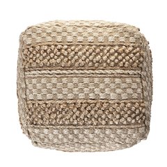 Tan/Cream Striped Hand-Woven All-Natural Jute Blend Ottoman Pouf