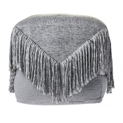 Gray Distressed Wool Blend Ottoman Pouf