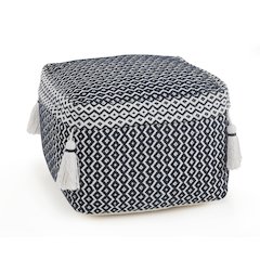 Blue/White Geometric Hand-Woven All-Natural Cotton Ottoman Pouf