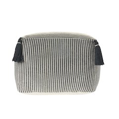 Gray/White Striped Hand-Woven All-Natural Cotton Ottoman Pouf