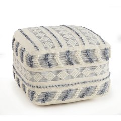 Navy/Ivory Striped Hand-Woven Wool Ottoman Pouf