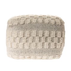 Cream Geometric Hand-Woven Wool Ottoman Pouf