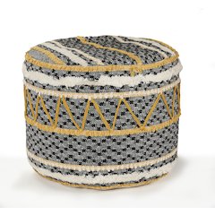 Black/Yellow Striped Hand-Woven All-Natural Cotton Ottoman Pouf