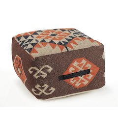 Brown/Orange Tribal Cotton Blend Ottoman Pouf