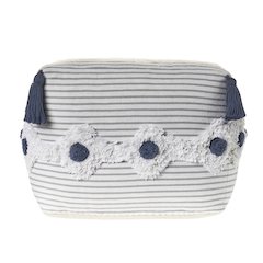 Gray/White Striped Hand-Woven All-Natural Cotton Ottoman Pouf