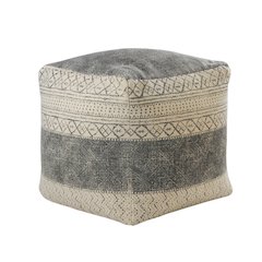 Cream/Gray Tribal Handmade All-Natural Cotton Ottoman Pouf