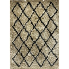 Cream and Charcoal Moroccan Geometric Shag Rug