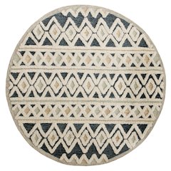 Tufted Geometric Diamonds and Stripes Round Rug