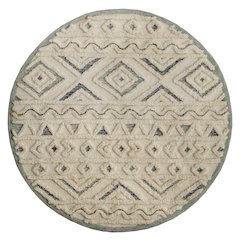 Sinuous Contemporary Tufted Geometric Motif Wool Blend Area Rug, Ivory, 4' Round