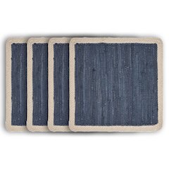 Vitality Indigo Bordered Hand-Loomed Square Placemat, Set of 4