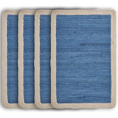 Vitality Blue Bordered Hand-Loomed Rectangular Placemat, Set of 4