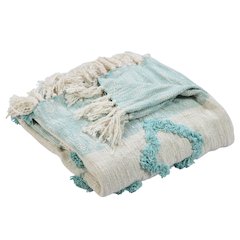 Blue/White Color Block Hand-Woven All-Natural Cotton Throw Blanket