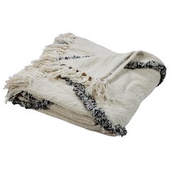 Cream/Black Geometric Hand-Woven All-Natural Cotton Throw Blanket