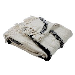 Avant-Garde Cream/Black Geometric Hand-Woven All-Natural Cotton Throw Blanket