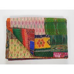 Multicolored Patchwork Hand-Stitched One-of-a-Kind Cotton Kantha Throw Blanket