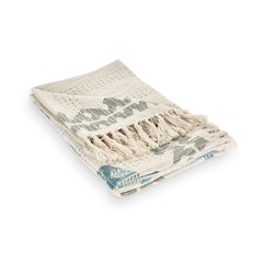 Blue/Cream Graphic Print Hand-Woven All-Natural Cotton Throw Blanket