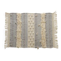 Grey/Beige Striped Hand-Woven All-Natural Cotton Throw Blanket