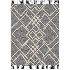 Black/Gray Geometric Hand-Woven All-Natural Cotton Throw Blanket
