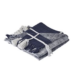 Blue/White Tartan/Plaid Hand-Woven All-Natural Cotton Throw Blanket