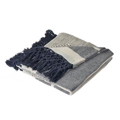 Black/Blue Diamond Hand-Woven All-Natural Cotton Throw Blanket