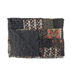 Black Patchwork Hand-Stitched One-of-a-Kind Cotton Kantha Throw Blanket